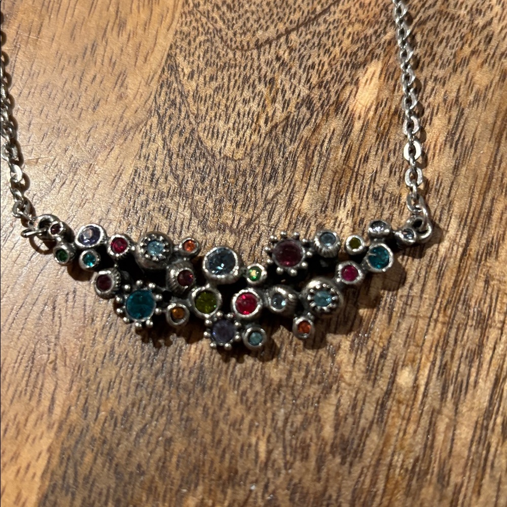 Handmade in USA Silver Necklace with Multicolor Stones